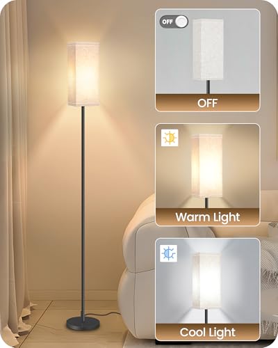 Set of 2 Floor Lamps for Living Room (2Pack Beige + Black)