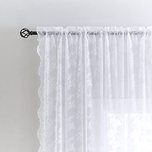 Vintage Lace Curtains 84 Inches Long 2 Panels (Bright White / 52"W x 84"L (Pack of 2))