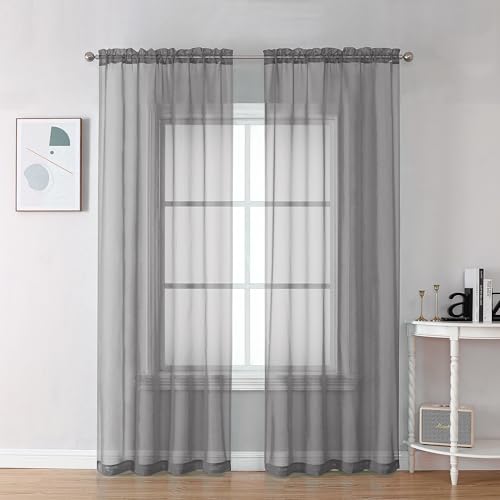 Grey Sheer Curtains (Charcoal Grey / 42"W x 96"L (Pack of 2))