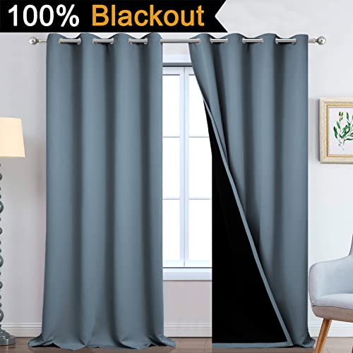 100% Blackout Lined Panels (52"W x 108"L (Pack of 2) / Stone Blue)
