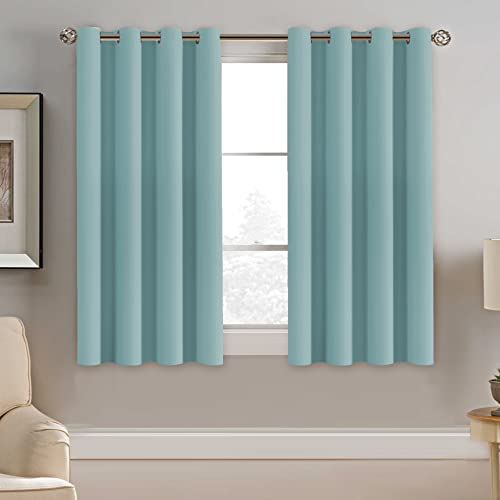 Blackout Curtain for Living Room Small Window Kitchen Blackout Curtains 45 inch Length Energy Saving Solid Grommet Blackout Drape (52"W x 45"L (Pack of 1) / Mineral Blue)