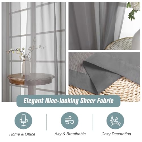 Grey Window Sheer Curtains 54 inch Length (42"W x 54"L (Pack of 2) / Charcoal Grey)