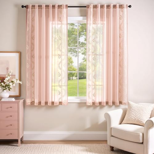 Floral Sheer Curtains (S | Pink / 50"W x 63"L (Pack of 2))
