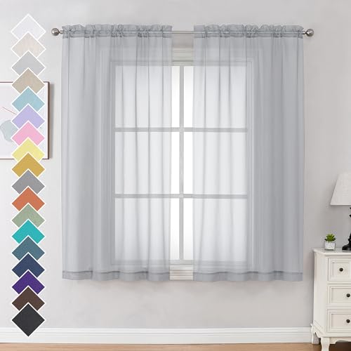 Light Grey Sheer Curtains 63 Inches Long 2 Panels (Light Grey / 42"W x 63"L (Pack of 2))