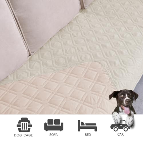 Waterproof Dog Bed Cover Pet Blanket for Furniture Bed Couch Sofa Reversible (82x82 Inch (Pack of 1) / Cream+babypink)