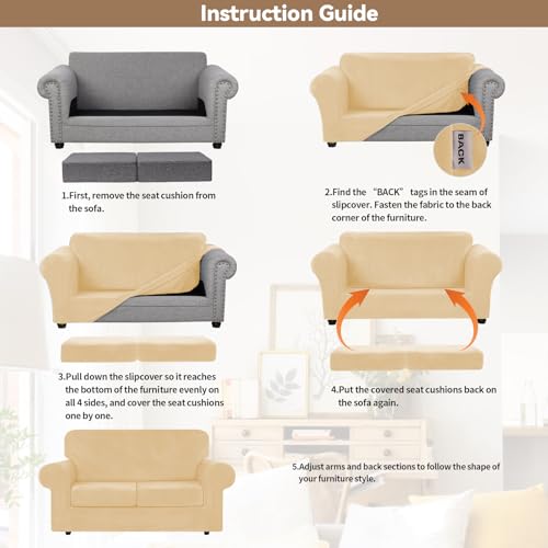 Velvet Stretch 3 Pieces Couch Cover for Sofa Washable (Medium / Champagne)