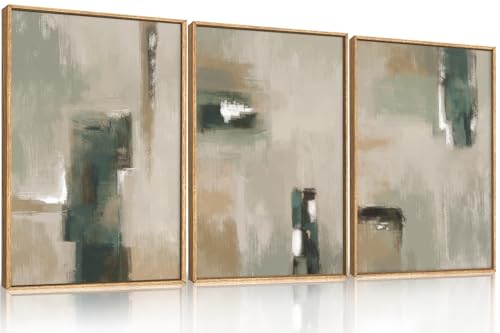 Large Abstract Green Brown Framed Canvas Wall Art (Abstract Green Brown Wall Art / 24"L x 36"W)