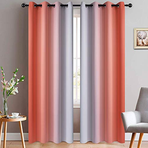 Ombre Curtains Coral and Greyish White for Living Room (52"W x 84"L (Pack of 2) / Coral)
