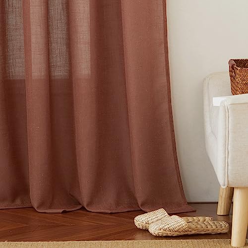 Linen Semi Sheer Curtains for Bedroom Living Room 95 inches Long (Terracotta / 52"W x 95"L (Pack of 2))
