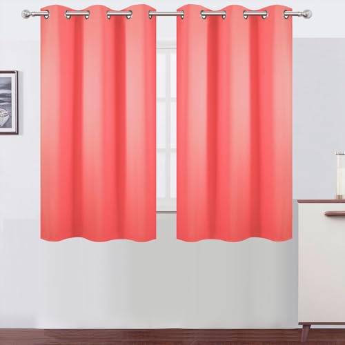 Coral Blackout Curtains 42 x 54 Inch Length Set of 2 Panels Grommet Bedroom Curtains for Living Room (Coral / 42"W x 54"L (Pack of 2))