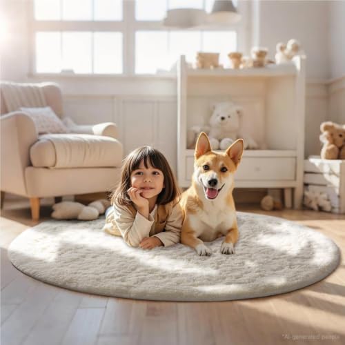 Round Washable Rugs 5Ft Ivory Circle Area Rug (2- Ivory / 5' (Round))