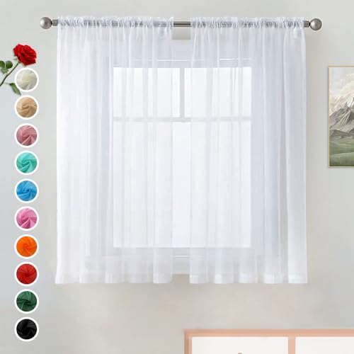 Basic Rod Pocket Sheer Voile Window Curtain Liners White 2 Panels 52 Width 54 Inch Long for Kitchen Bedroom Children Living Room Yard (White / 52"W x 54"L (Pack of 2))