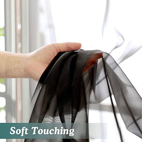 2 Panels Extra Long Sheer Window Curtains 120 Inches Length (Black / 42"W x 120"L (Pack of 2))