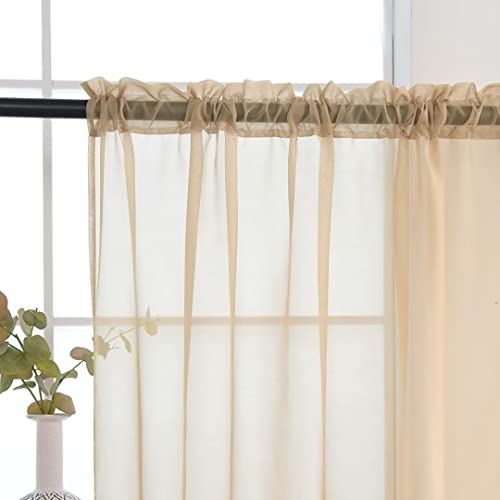 Sheer Voile Window Treatment Rod Pocket Curtain Panels for Kitchen Bedroom Living Room Drapes Sunlight Filtering Privacy Semi Home Decor Assorted (Beige / 52"W x 84"L (Pack of 2))