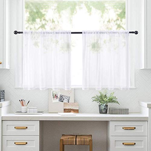 2 Panels Kitchen Tiers Half Window Sheer Curtains 29 X 40 Inch White (White / 29"W x 40"L (Pack of 2))