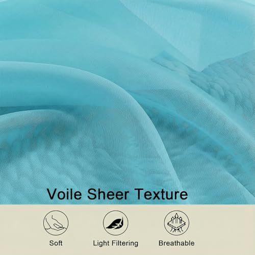 Sheer Curtains 63 Inch Length 2 Panels Set for Living Room Bedroom (Aqua / 42"W x 63"L (Pack of 2))