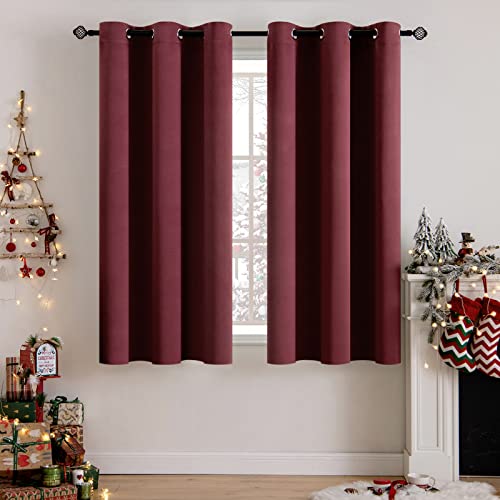 Wine Red Blackout Bedroom Curtains 63 Inch Long Light Blocking (Wine Red / 42"W x 63"L (Pack of 2))