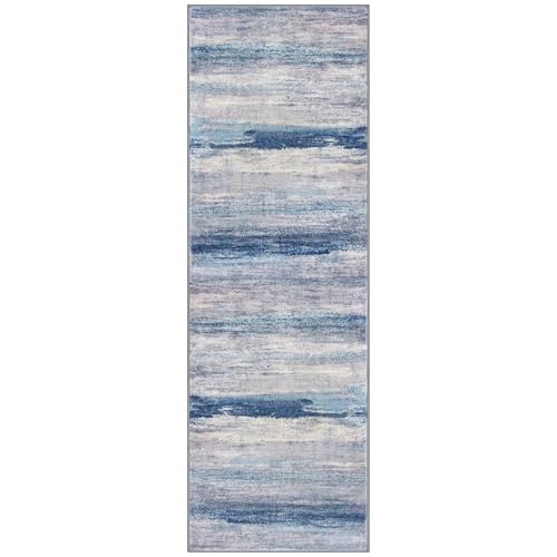 Modern Abstract Hallway Runner Rug (Blue/Grey/Beige / 2' x 8' (Runner))