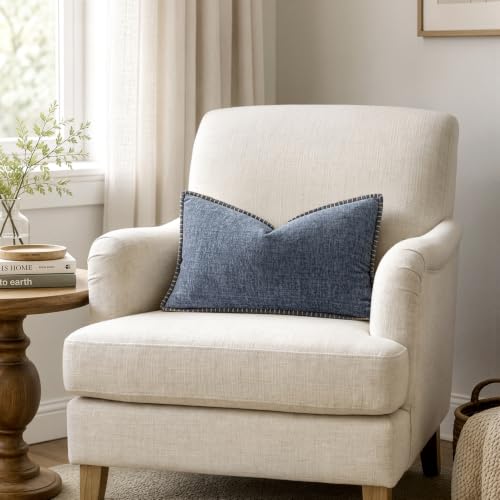 Decorative Lumbar Throw Pillow Covers 12x20 in Dark Grey Blue 2 Pack (Dark Grey Blue / 20" x 12" (Pack of 2))