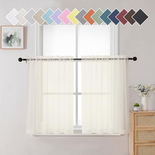 Aiyufneg Ivory Sheer Curtains 36 inch Length Kitchen Tiers Short Voile Curtains (40"W x 36"L (Pack of 2) / Ivory)