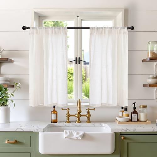 Linen Curtains 36 Inch Length for Small Window Over Sink (Linen / 30"W x 36"L (Pack of 2))