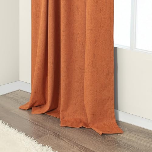 Burnt Orange 100% Blackout Window Curtain Panels Light Blocking Linen Boho Black Out Drape for Nursery 84 Inch Long Thermal Insulated Draperies for Living Room Bedroom Fall Decor 2 Pieces 52x84 Length (Burnt Orange / 52"W x 84"L (Pack of 2))