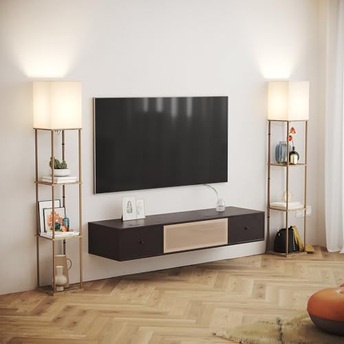 Floor Lamp with Shelves (Withered-leaf Square / 4-Tier)