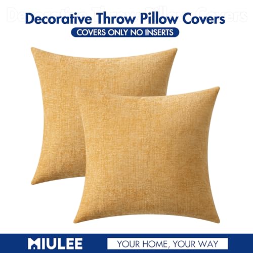Soft Chenille Throw Pillow Covers Beige Yellow 16x16 Inch Pack of 2 (16" x 16" (Pack of 2) / Beige Yellow)