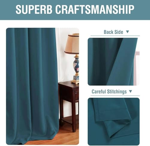 Blackout Curtain for Living Room Small Window Kitchen Blackout Curtains 45 inch Length Energy Saving Solid Grommet Blackout Drape (52"W x 45"L (Pack of 1) / Dark Teal)