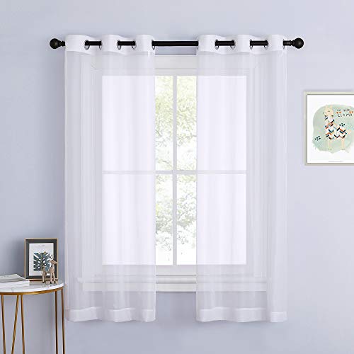 Sheer Curtains 63 inch Length (White / 37"W x 63"L (Pack of 2))