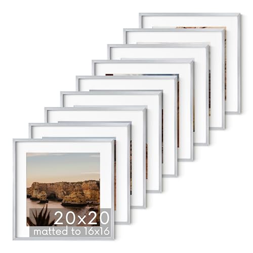 20x20 Silver Metal Picture Frames Matted to 16x16 (Set of 09 / Silver Metal / 20x20 in)