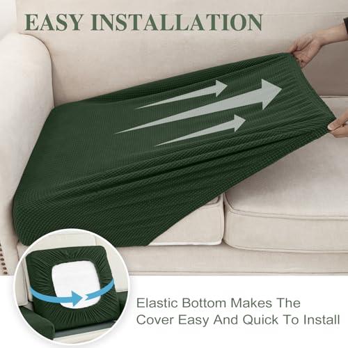Couch Cushion Covers for Sectional Sofa L Shape Washable Separate Seat Chaise Couch Cover Stretch Sofa Slipcovers with 2 Pcs Pillowcases (Green / Seat Only: 3 Seat + 1 Chaise)
