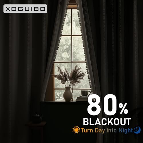 80% Boho Blackout Curtains 72 Inch Linen Blend Drapes 2 Panels (Greige / 52"W x 72"L (Pack of 2))