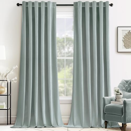 Velvet Curtains 52x108 inches 2 Panels Misty Blue Blackout Curtains (Misty Blue / 52"W x 108"L (Pack of 2))
