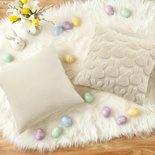 Beige Faux Fur Bunny Throw Pillow Covers 20X20 Set of 2 (20" x 20" (Pack of 2) / Rabbits Beige)