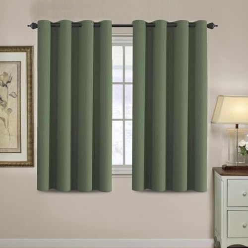 Blackout Curtain for Living Room Thermal Insulated Window Treatment Curtain 54 inch Length Energy Saving Solid Grommet Top Blackout Drape (52"W x 54"L (Pack of 1) / Bronze Green)