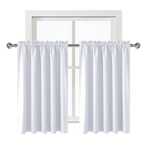 Short Blackout Curtains 60 x 36 Inch Long for Kitchen RV Bunk 2 Panels (Greyish White / 60"W x 36"L (Pack of 2))