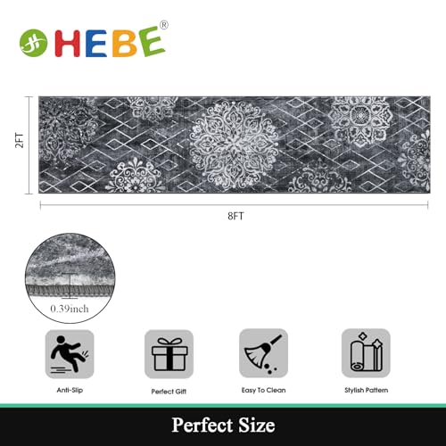 HEBE Hallway Runner Rug 2'x8' (Black/Grey / 2' x 8' (Rectangular))