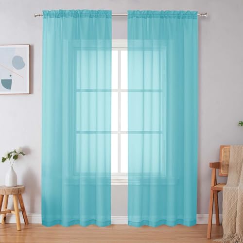 Aqua Sheer Curtains 84 Inches Long (Aqua / 42"W x 84"L (Pack of 2))