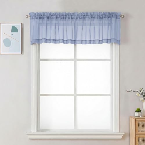 Sheer Valances for Windows (Denim Blue / 42"W x 14"L (Pack of 2))
