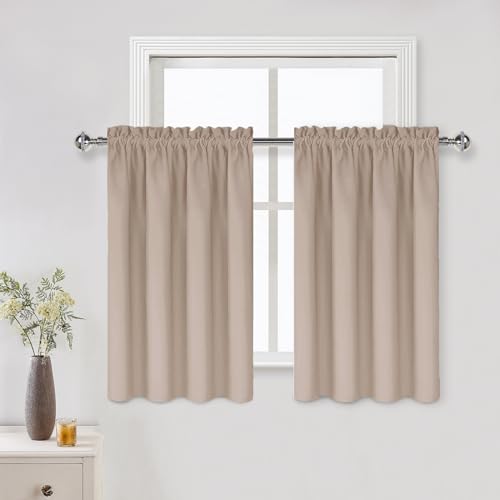 Short Blackout Curtains 42 x 36 Inch Long for Kitchen RV Bunk Camel (Camel / 42"W x 36"L (Pack of 2))