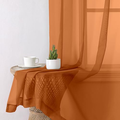 Orange Sheer Curtains 84 Inches Long 2 Panels Set (40"W x 84"L (Pack of 2) / Orange)