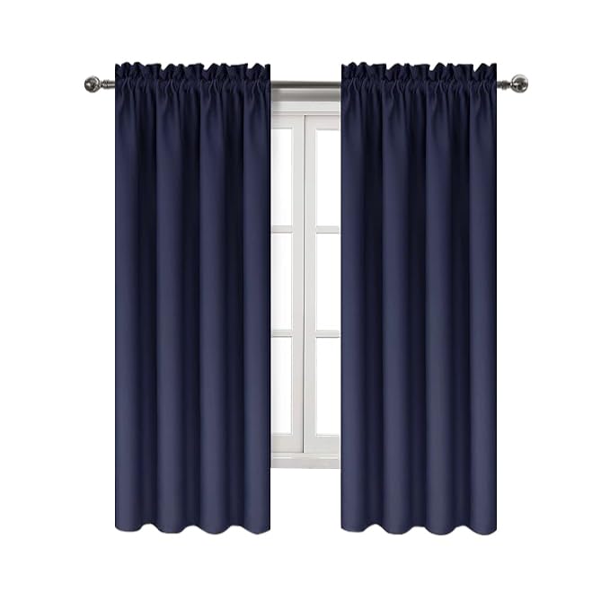 Blackout Curtains for Bedroom Living Room 52 x 63 Inch Long Navy (Navy / 52"W x 63"L (Pack of 2))