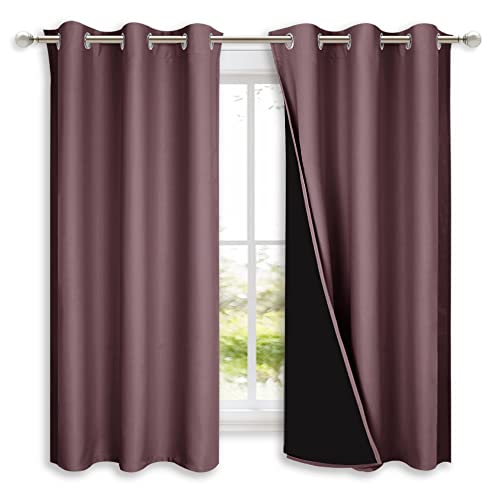 100% Blackout Short Curtains with Black Liners (Dry Rose / 37"W x 40"L (Pack of 2))
