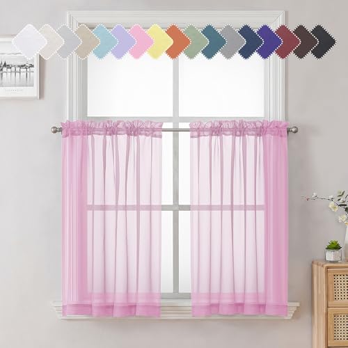 Light Pink Sheer Curtains 36 Inch Length 2 Panels (Light Pink / 42"W x 36"L (Pack of 2))
