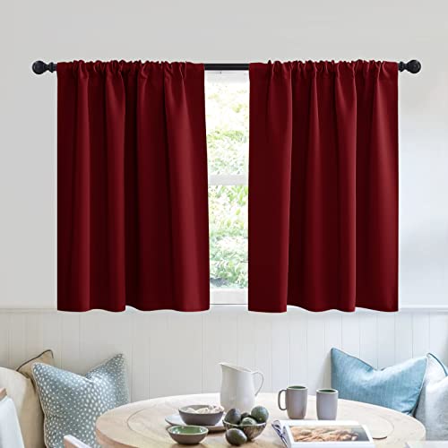 Short Blackout Privacy Curtains 30 inch Long for Bathroom Window (Burgundy Red / 42"W x 30"L (Pack of 2))