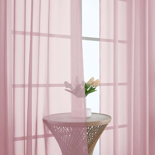 Extra Long Blush Pink Sheer Curtains 108 Inches Long 2 Panels (Blush Pink / 59"W x 108"L (Pack of 2))
