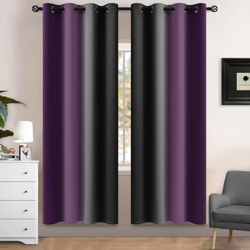 Blackout Ombre Purple and Black Curtains for Bedroom (52"W x 72"L (Pack of 2) / Purple and Black)