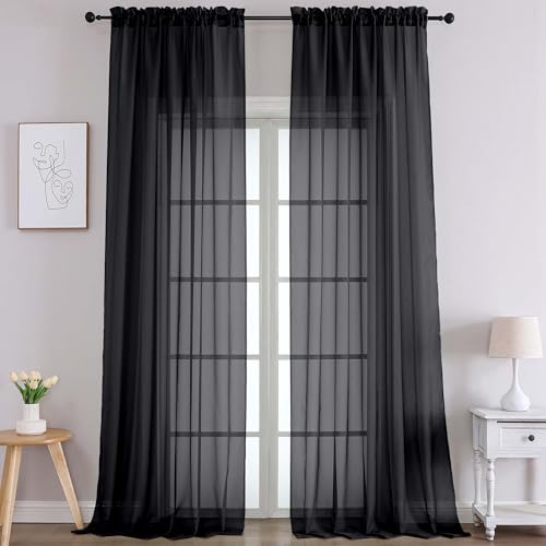 Extra Long Black Sheer Curtains 120 Inches Long 2 Panels (Black / 59"W x 120"L (Pack of 2))