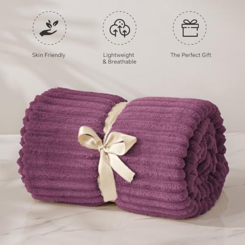 3D Ribbed Jacquard Plum Fleece Twin Blanket for Couch (Plum / Twin(60"x80"))